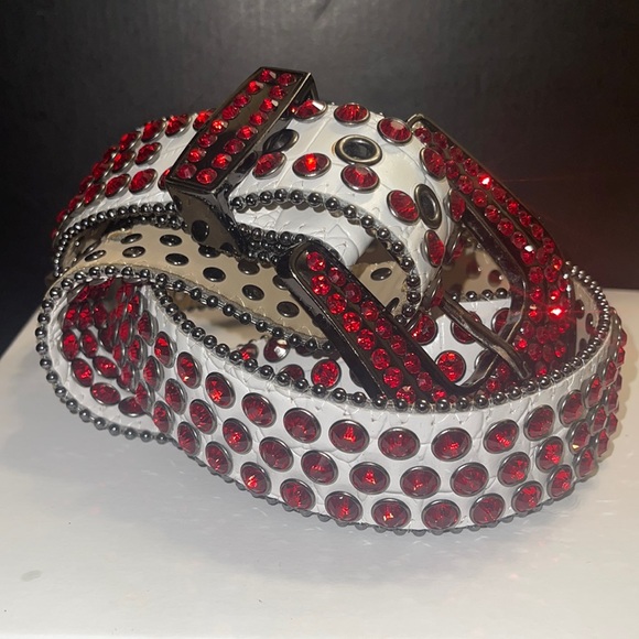 Rhinestone Belt Dna Premium Studded Belt DNA Premium Leather Red